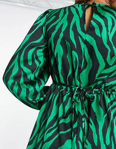 Зеленое платье миди с завязкой сзади и разрезом по бокам New Look