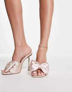 Гламурные босоножки на каблуке с бантиком нежно-розового цвета Glamorous