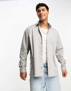 Серая рубашка оверсайз с длинными рукавами и полосками Calvin Klein
