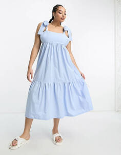 Многоярусное платье миди Frolic Plus с завязками из синего поплина. Unknown