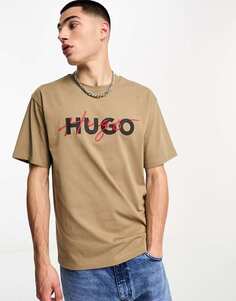 Темно-бежевая футболка свободного кроя с логотипом HUGO Dakaishi