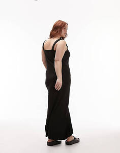 Черное трикотажное платье миди в рубчик Topshop Curve