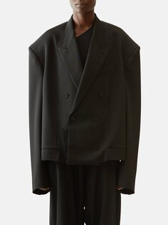 Двубортный пиджак строгого кроя из шерсти в сложенном виде Balenciaga, черный