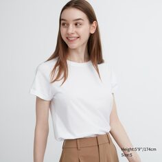 Футболка с короткими рукавами и круглым вырезом из 100% хлопка Supima Uniqlo, белый