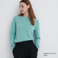 Джемпер из 100% кашемира с круглым вырезом Uniqlo, зеленый