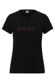 Футболка Boss Slim-fit In Stretch Cotton With Chest Logo, черный