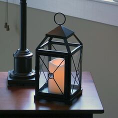 Металлический фонарь LumaBase со свечой на батарейке - черный драгоценный камень