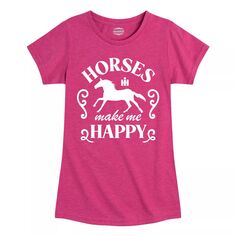 Футболка Case IH Horses Make Me Happy для девочек 7–16 лет с рисунком Licensed Character, розовый