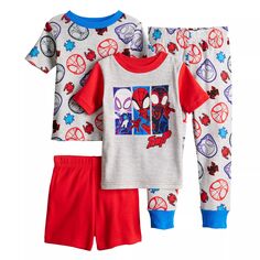 Пижамный комплект из 4 предметов с изображением Человека-паука Marvel для маленьких мальчиков Licensed Character