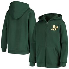 Зеленая худи с молнией во всю длину и логотипом Oakland Athletics Youth Green Outerstuff