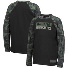 Молодежная футболка Colosseum Black/Camo с длинным рукавом Indiana Hoosiers OHT Military Appreciation реглан Colosseum