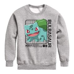 Флисовая толстовка с рисунком Pokemon Bulbasaur Stats для мальчиков 8–20 лет Licensed Character, серый