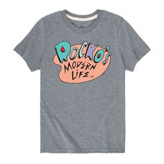 Футболка с логотипом Nickelodeon Rocko&apos;s Modern Life для мальчиков 8–20 лет Licensed Character, серый