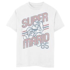 Выцветшая винтажная футболка с портретом Super Mario 85 для мальчиков 8–20 лет Licensed Character, белый