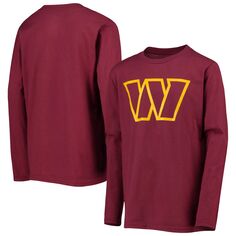 Молодежная футболка с длинным рукавом и логотипом команды Washington Commanders Primary Team бордового цвета Outerstuff