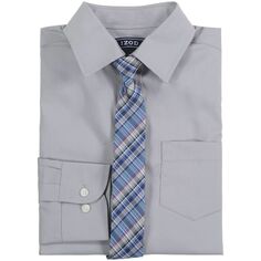 Комплект из эластичной однотонной рубашки с галстуком и пуговицами для мальчиков 8–20 лет IZOD IZOD, серый