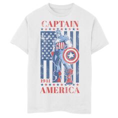 Винтажная футболка с графическим плакатом и плакатом с флагом США для мальчиков 8–20 лет «Капитан Америка» Licensed Character