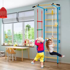 5 в 1 детская крытая игровая площадка для спортзала, шведская настенная лестница, желтая Slickblue