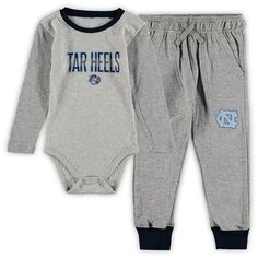 Infant Wes &amp; Willy Heathered Grey/темно-синий Северная Каролина Tar Heels Jie Jie Боди с длинными рукавами и брюки Комплект Unbranded