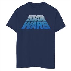 Классическая синяя волнистая футболка с наклонным ретро-принтом и логотипом «Звездные войны» для мальчиков 8–20 лет Licensed Character, синий
