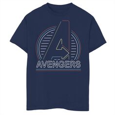 Футболка с логотипом в тонкую неоновую полоску для мальчиков 8–20 лет Marvel Avengers Marvel, синий