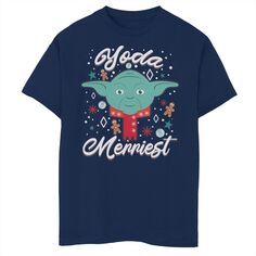 Рождественская футболка с портретом «Йода Весёлый» для мальчиков 8–20 лет Licensed Character, синий