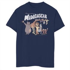 Футболка с логотипом мультфильма «Мадагаскар», групповая съемка, фильм для мальчиков 8–20 лет Licensed Character, синий