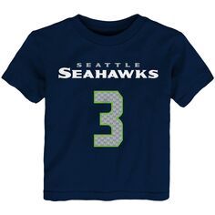 Футболка для малышей Russell Wilson College Navy Seattle Seahawks Mainliner с именем и номером игрока Outerstuff
