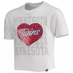 Белый укороченный топ с блестками и сердечками New Era для девочек Minnesota Twins New Era