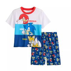Пижамный комплект из топа и шорт Sonic the Hedgehog, Knuckles и Tails для мальчиков 4–10 лет Licensed Character
