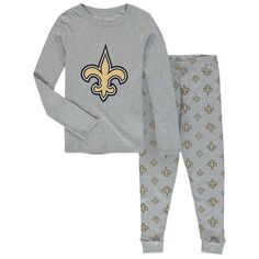 Серая футболка с длинными рукавами и брюки New Orleans Saints для дошкольников, комплект для сна Outerstuff
