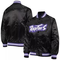 Молодежная черная куртка Mitchell &amp; Ness Toronto Raptors из твердой древесины, классическая атласная куртка с длинными кнопками реглан Unbranded