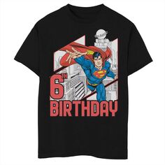 Футболка с рисунком Супермена на 6-й день рождения для мальчиков 8–20 лет из комиксов DC Comics Licensed Character, черный