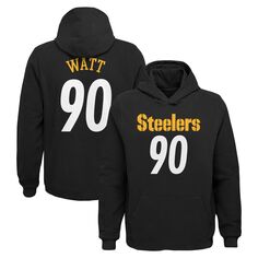 Молодежный Т.Дж. Черный пуловер с капюшоном Watt Pittsburgh Steelers Mainliner с именем и номером игрока Outerstuff