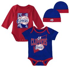 Классическое боди из твердой древесины и вязаная шапка с манжетами для младенцев Mitchell &amp; Ness Royal/Red LA Clippers Unbranded