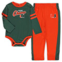 Комплект боди с длинными рукавами и спортивных штанов для младенцев зеленого/оранжевого цвета Miami Hurricanes Little Kicker Outerstuff