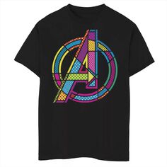 Футболка с логотипом в стиле поп-арт и комиксами Marvel Avengers для мальчиков 8–20 лет Marvel, черный