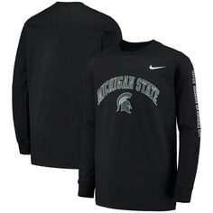 Черная молодежная футболка с длинными рукавами Nike Michigan State Spartans Arch &amp; Logo 2-Hit Nike