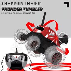 Игрушечная радиоуправляемая машинка Sharper Image Thunder Tumbler, мини-грузовик с вращающимися трюками на пульте дистанционного управления, гоночные сальто и трюки с 5-м колесом, 27 МГц Sharper Image, красный