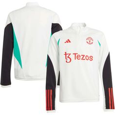 Молодёжная футболка adidas White Manchester United Training AEROREADY с молнией на четверть adidas