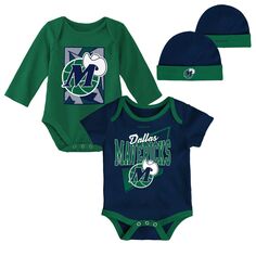 Классическое боди из твердой древесины и вязаная шапка с манжетами для младенцев Mitchell &amp; Ness темно-зеленого/зеленого цвета Dallas Mavericks Unbranded