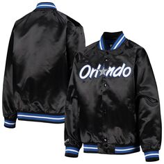 Молодежная куртка Mitchell &amp; Ness Black Orlando Magic Hardwood Classic с атласной курткой на кнопках реглан Unbranded