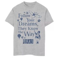 Винтажная футболка с графическим плакатом Disney&apos;s Dumbo Boys 8–20 Follow Your Dreams Disney