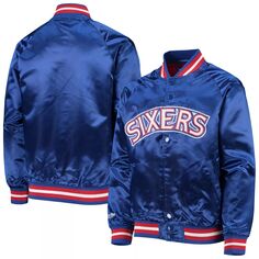 Молодежная куртка Mitchell &amp; Ness Royal Philadelphia 76ers из лиственных пород классического атласного реглан на кнопках Unbranded