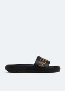 Шлепанцы VERSACE Studded logo slides, черный