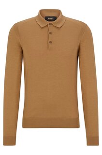 Свитер Polo-collar In Wool, silk and cashmere, бежевый Hugo Boss