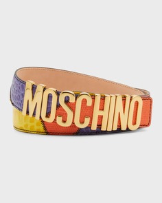 Мужской разноцветный кожаный ремень в стиле пэчворк Moschino