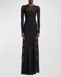 Полосатое прозрачное платье Illusion с длинными рукавами Ralph Lauren Collection
