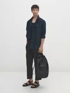 Рубашка из 100% льна с карманами Massimo Dutti, синий