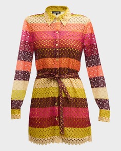 Кружевное мини-платье-рубашка в полоску Maud-est Le Superbe